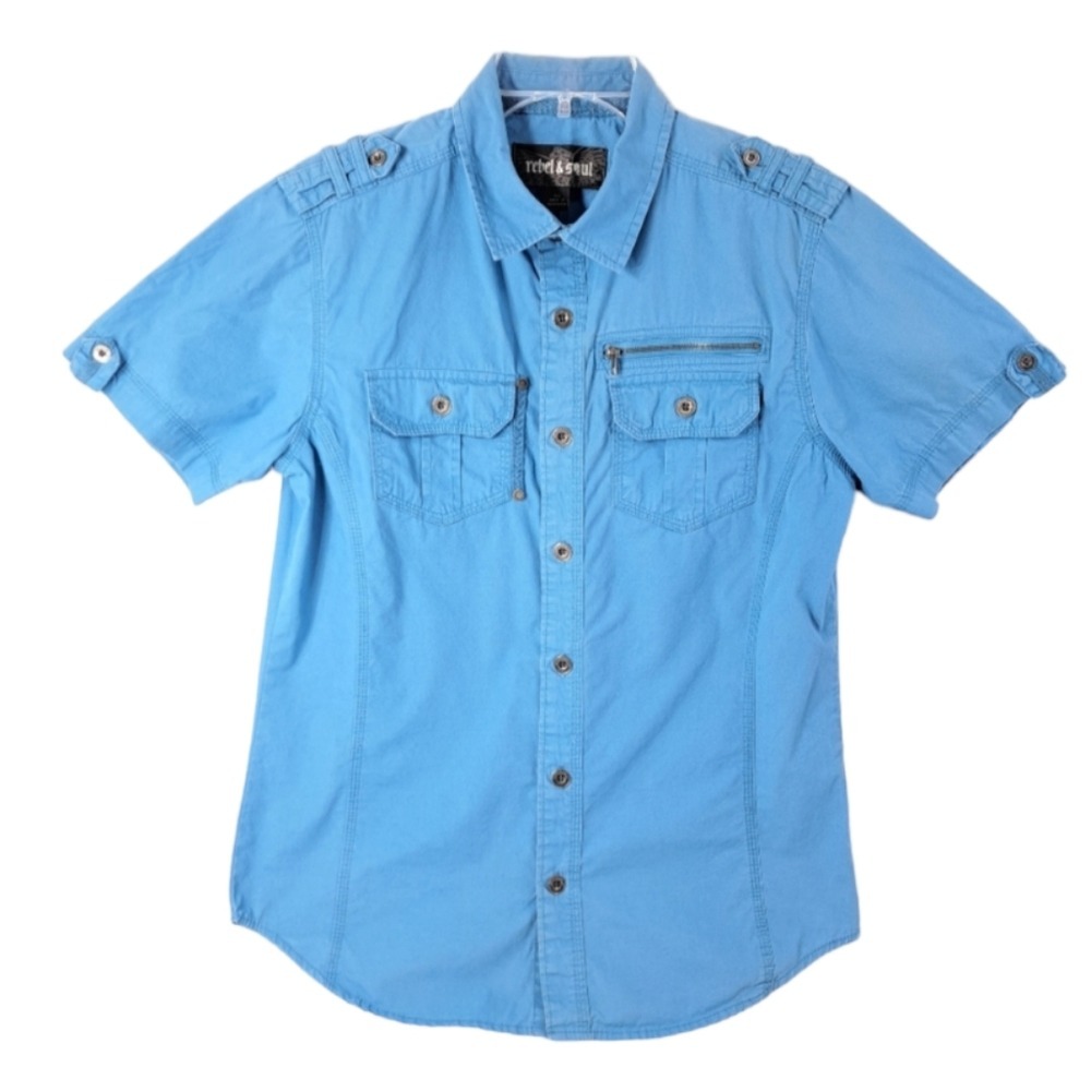 Rebel & Soul Boys Baby Blue Button-Down Collared‎ Shirt Size S/C